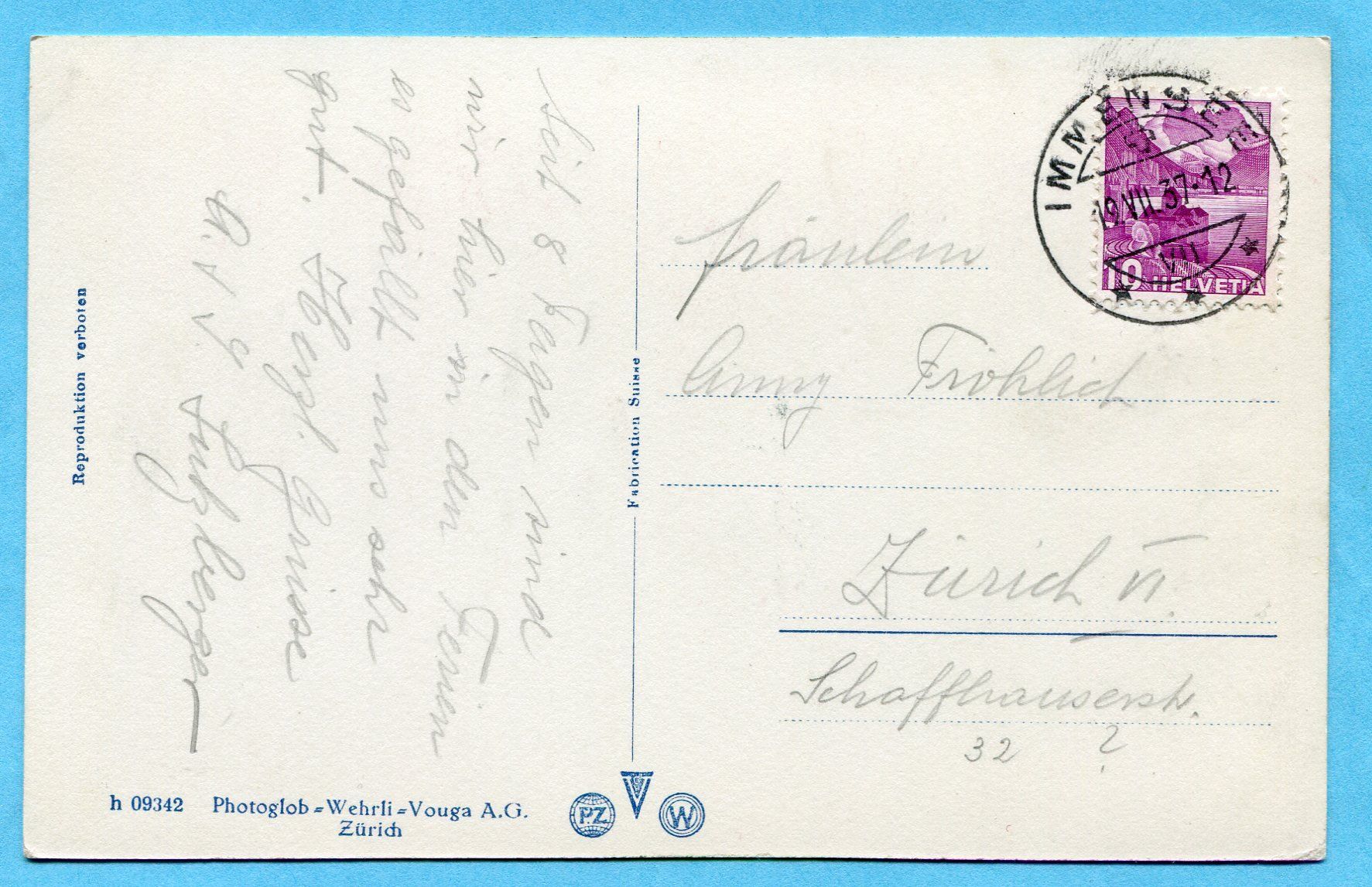 Cartoline postali: Kurhaus Baumgarten bei Immensee 1937 – Usato da Opfikon venduto da Prophila 1