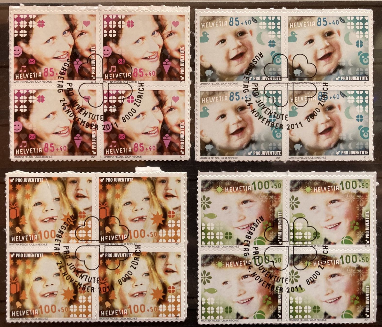 Alle Briefmarken: 2011, PJ Viererblock Serie J401B-J404B ET gest., SBK 184 Fr. – Gebraucht aus Flawil von Furti