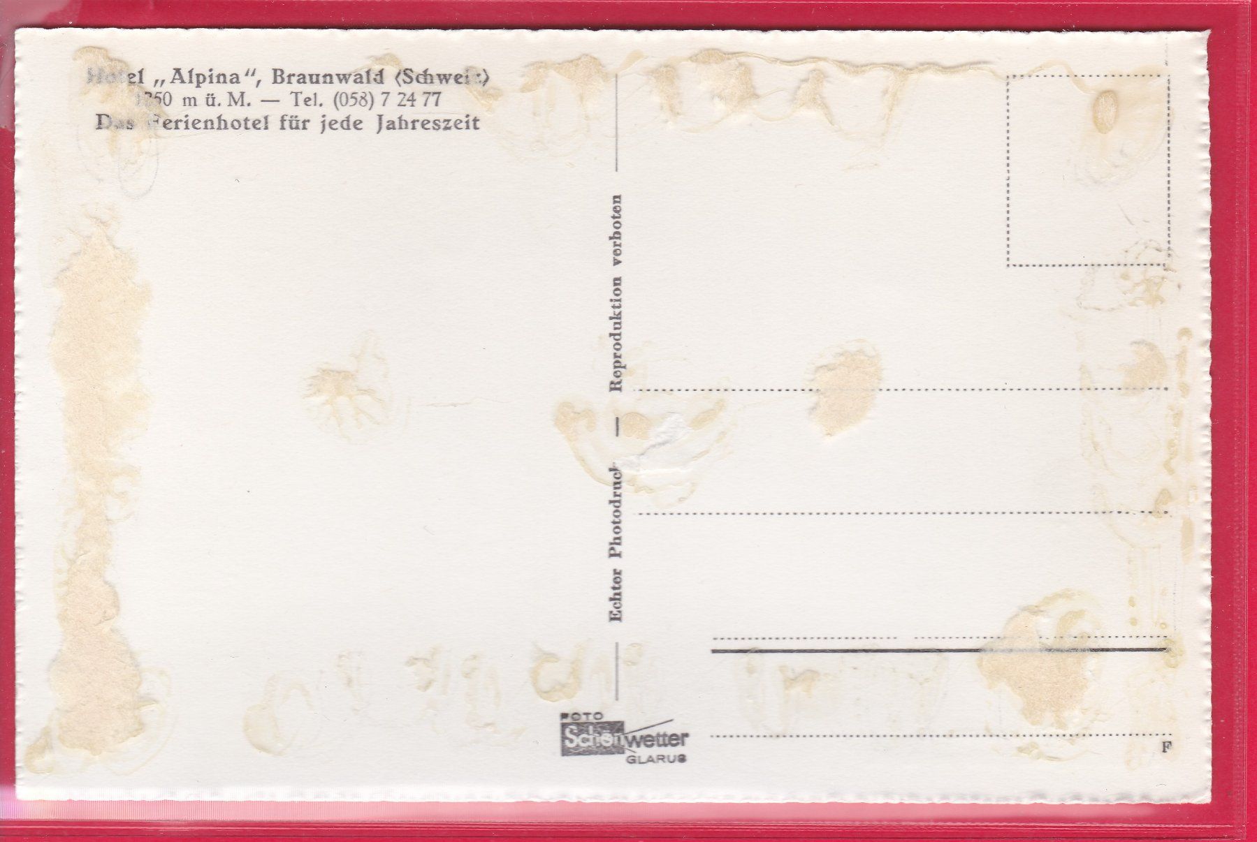 Cartoline postali: BRAUNWALD, HOTEL ALPINA1250m – Usato da Oberrieden venduto da Gebirgsstelze 1
