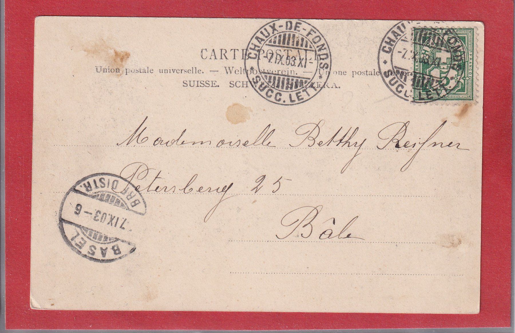 Cartoline postali: Chaux de Fonds - Les Rochettes - 1909 – Usato da Orvin venduto da Pyaeschli 1