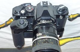 Nikon FM2 35mm film camera with Micro Nikkor 55/3.5 and M2