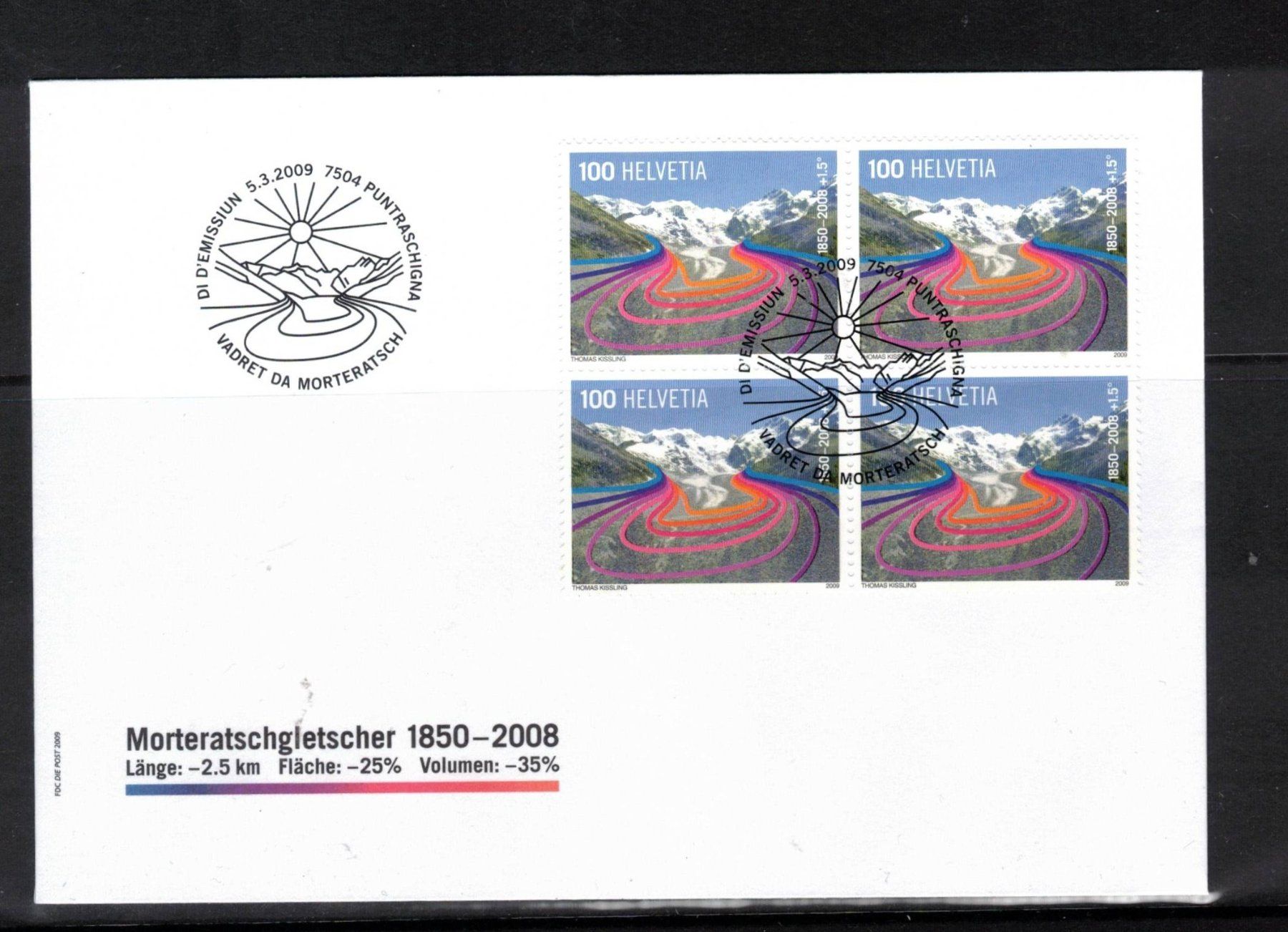 Tutti i francobolli: 2009  FDC  4er Morteratschgletscher aus ABO – Nuovo (secondo la descrizione) da Rheinau venduto da loxis