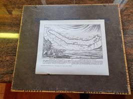 Antike Zürichsee Karte, Stich von David Herrliberger 1754