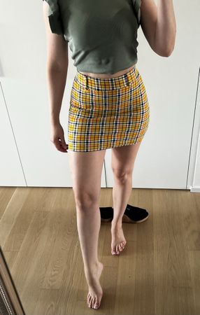 Minirock C&A kariert Gelb/Schwarz, Gr. XS, Schulmädchen 