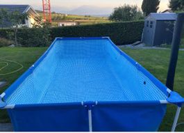 Rechteckiger Frame Pool mit Abdeckung gebraucht blau