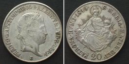 UNGARN 20 Krajczar 1843 B, FERDINAND I. Madonna Silber vz+
