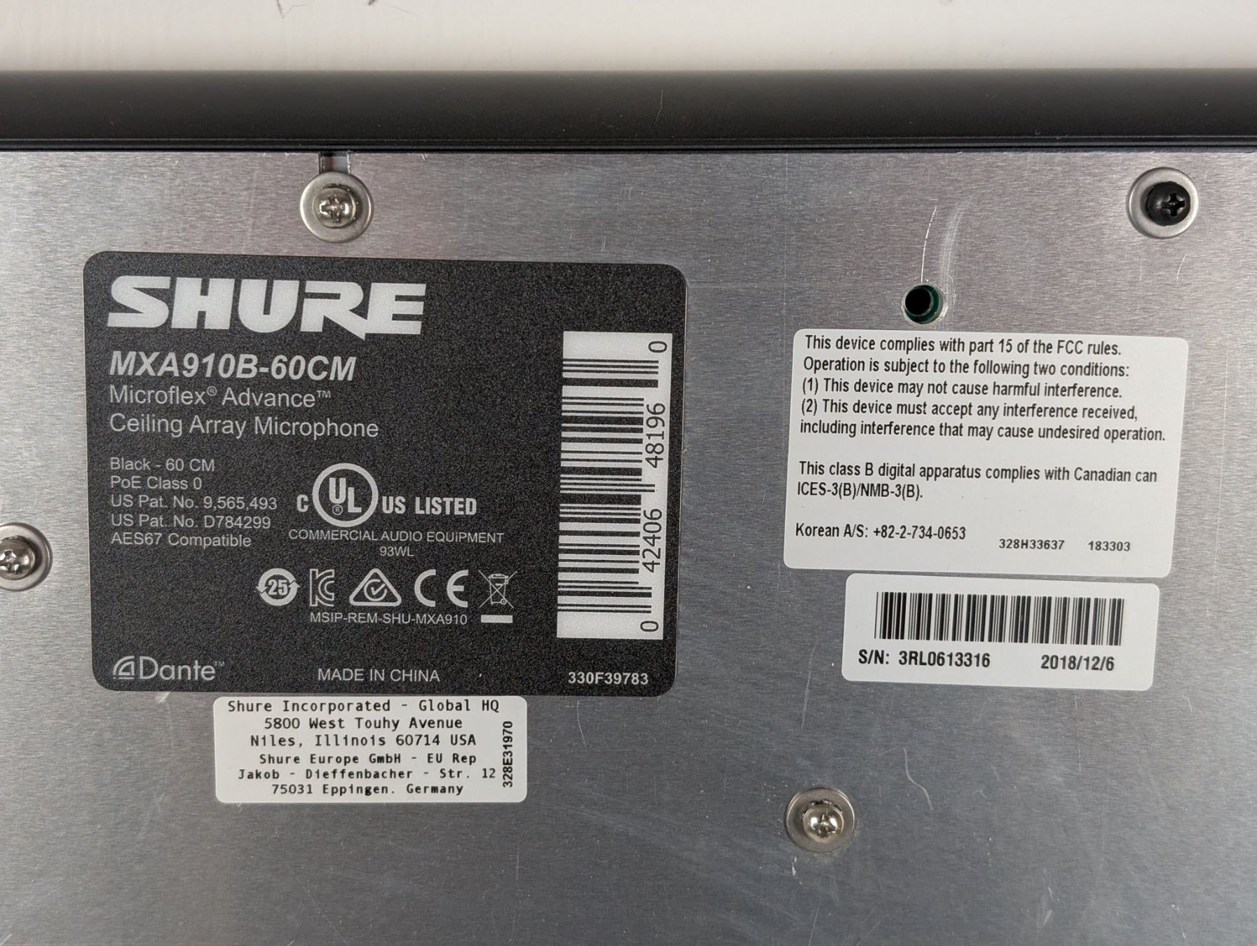 Shure Microfoni: Shure MXA910 Microflex® Advance™ Decken-Mikrofonarray – Usato da Winterthur venduto da Hint17 3