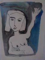 Federzeichnung Aquarell Mädchen gerahmt NEU