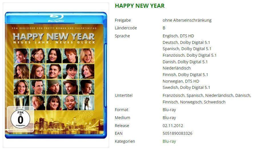 Tutti i DVDs: HAPPY NEW YEAR - Bluray – Usato da Buchrain venduto da Sssschaller