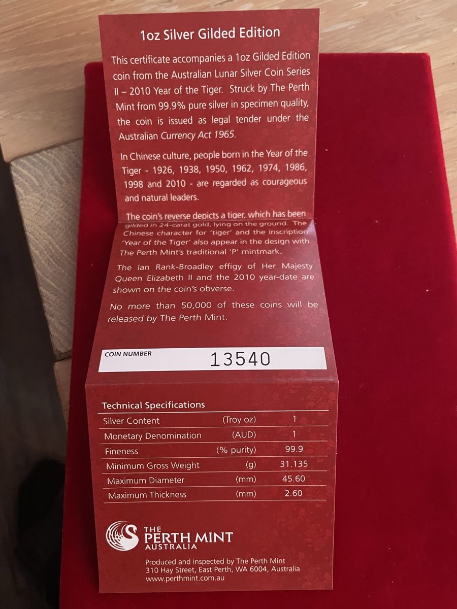 Alle Münzen: Lunar 2 Tiger 2010 Gilded – Neu und originalverpackt aus Obergösgen von Camaro_zl1 3