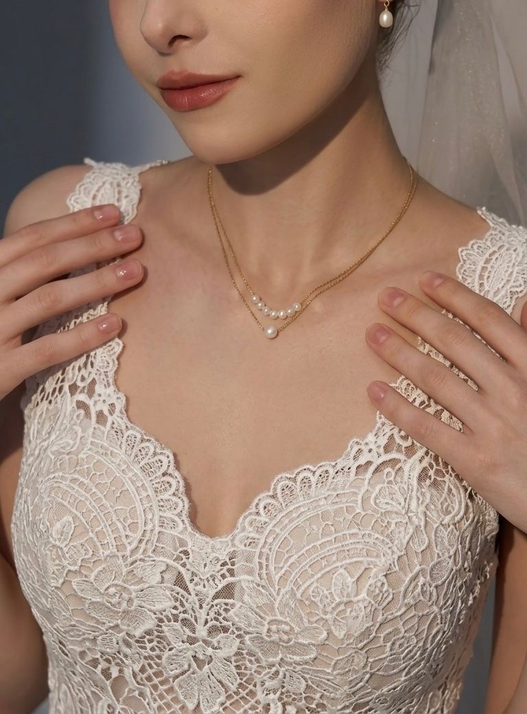 Catenine: Collier double chaîne plaqué or avec perles – Nuovo e nell'imballaggio originale da St-Maurice venduto da Sandrinette123 3