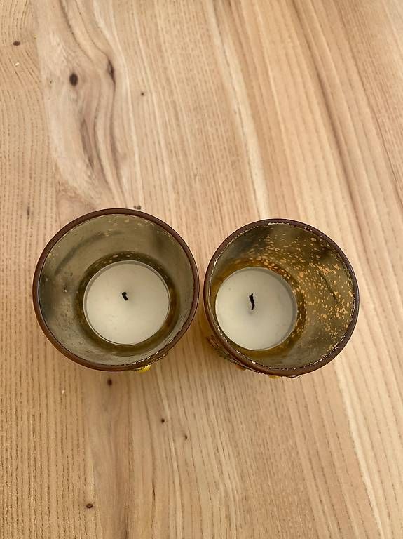 Portacandele: Zwei goldene Teelichter, Glas verziert – Usato da Biel/Bienne venduto da gneist2012 1