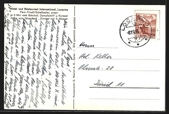 Cartoline postali: Locarno, Hotel und Restaurant Internatio – Usato da Berlin venduto da bartko-reher 1