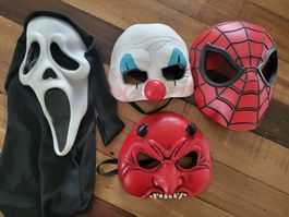 Lot de 4 masques Halloween Scream Clown Diable Spider