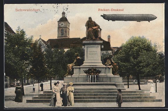 Cartoline postali: Schweinfurt, Zeppelin am Rückert-Denkma – Usato da Berlin venduto da bartko-reher