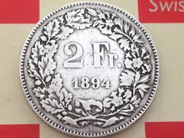 2 Franken 1894A, ss, nur 0,7 Mio!