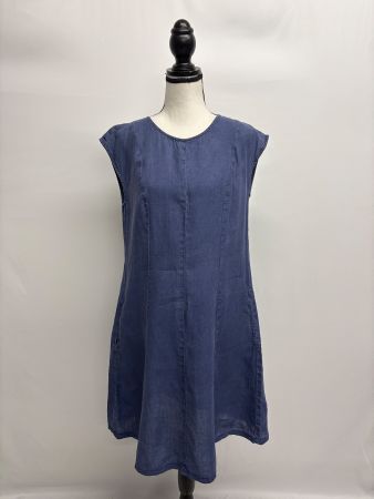MASKA Leinenkleid Gr. S blau ärmellos A-Linie Locker