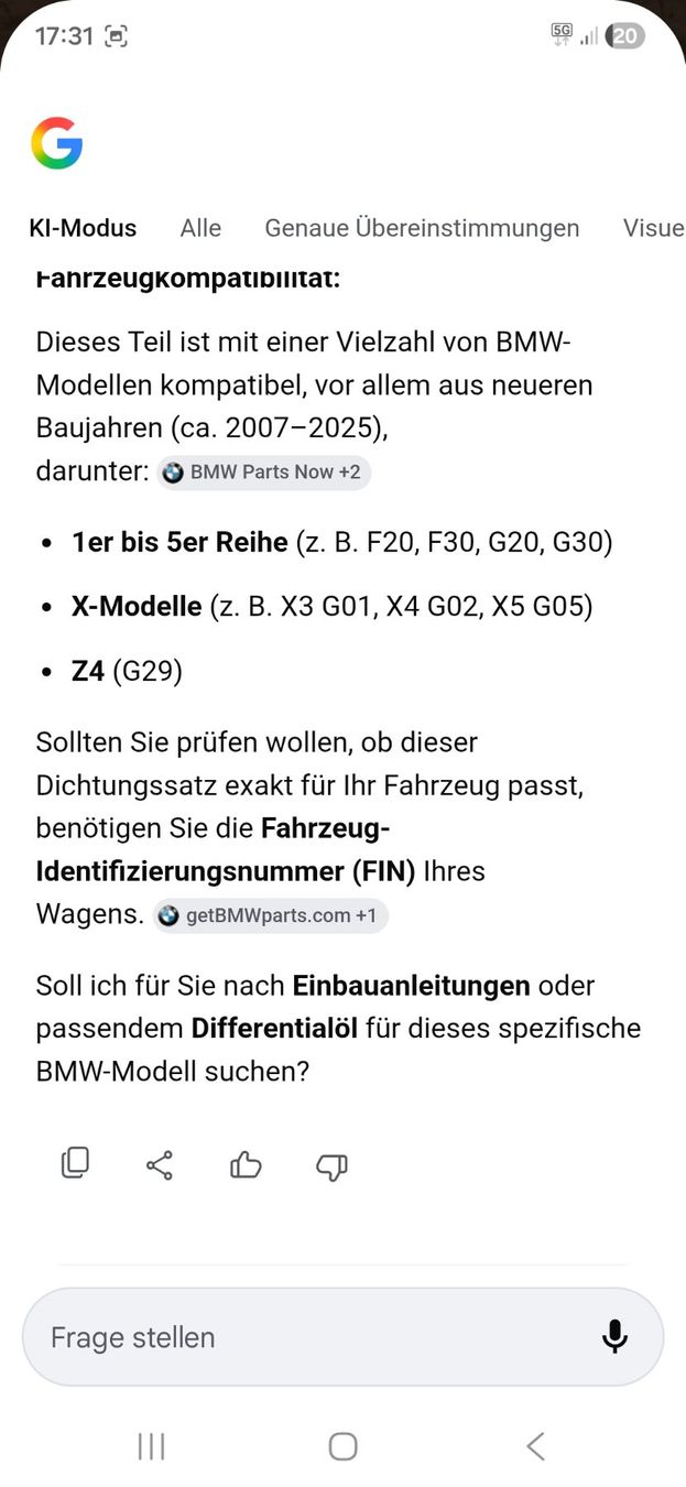BMW Tutti pezzi di ricambio auto: BMW Dichtungssatz Hinterachsgetriebe 33 10 8 860 346 – Nuovo e nell'imballaggio originale da Adligenswil venduto da Exnovo 3