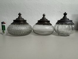 3 Dosen Glas Metall Deckel Vintage ca. 10 cm hoch