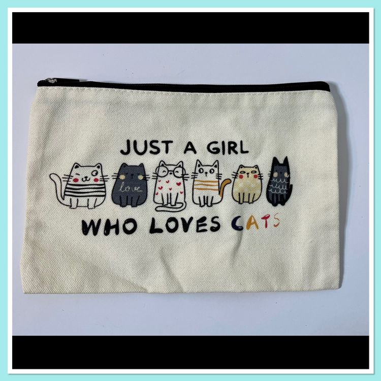 EXUQO Fp376 Kosmetiktasche Für Katzen – Aus Leinen, Geräumig (19x25 Cm), Als Make-up-Tasche Oder Kulturbeutel