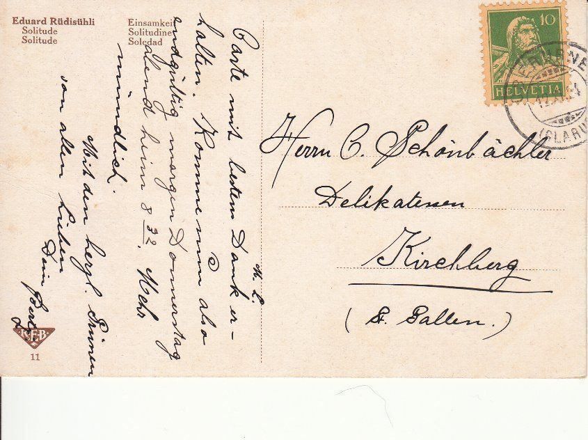 Cartoline postali: Künstlerkarte Einsamkeit, 1924 – Usato da Bürglen TG venduto da StampGraf 1