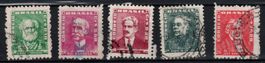 5 Timbres Brésil 1930s, Rui Barbosa, Getulio Vargas Obl.