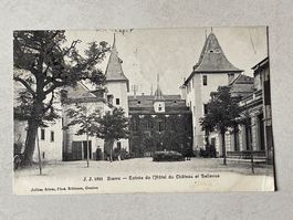 Entrée de l’Hotel du Chateau et Bellev Bellevue, Sierre1891!