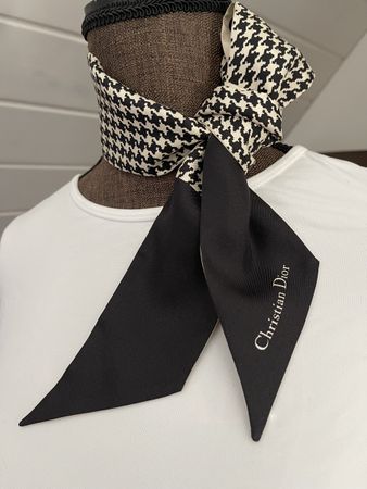 Christian Dior Mitzah Seidentuch – Schwarz Beige – Logo