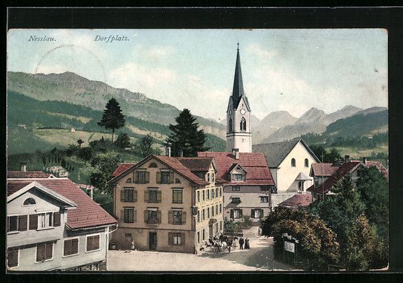 Cartoline postali: AK Nesslau, Dorfplatz mit Kirche, 1911 – Usato da Berlin venduto da bartko-reher
