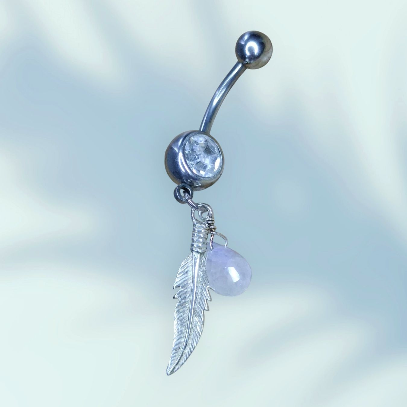Gioielli per piercing: Bauchnabelpiercing mit 925 Silber Feder & Mondstein – Nuovo (secondo la descrizione) da Schwyz venduto da els_7cys