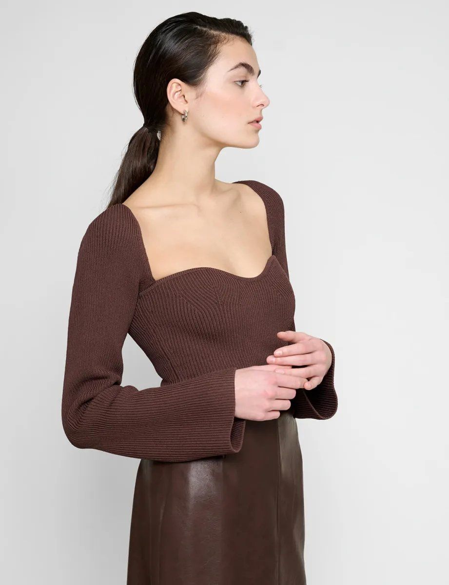 Top: Pixie Market Bustier-Stricktop in Schokobraun – Usato da Kilchberg ZH venduto da sentiera