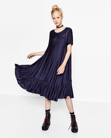 Zara navy ruffle hem dress size M new
