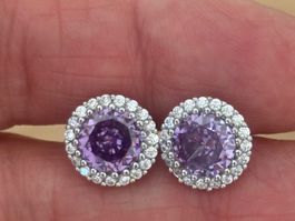Luxus Elegante Zirkonia Ohrstecker Farbe: Silber/ Lilas