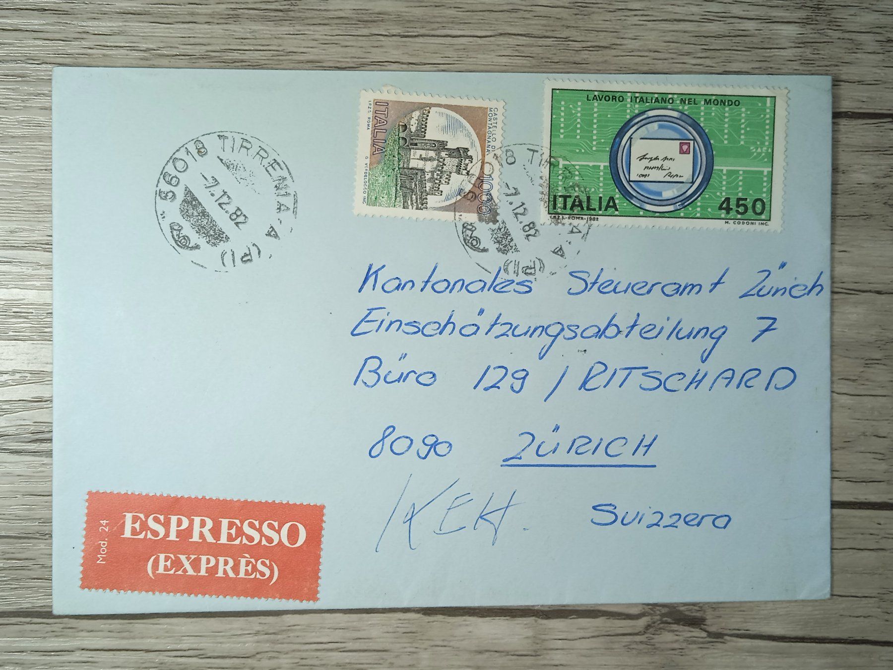 Alle Briefmarken: TR45 Enveloppe + Timbre Italie 1982 – Gebraucht aus Cousset von Patrick_Collections