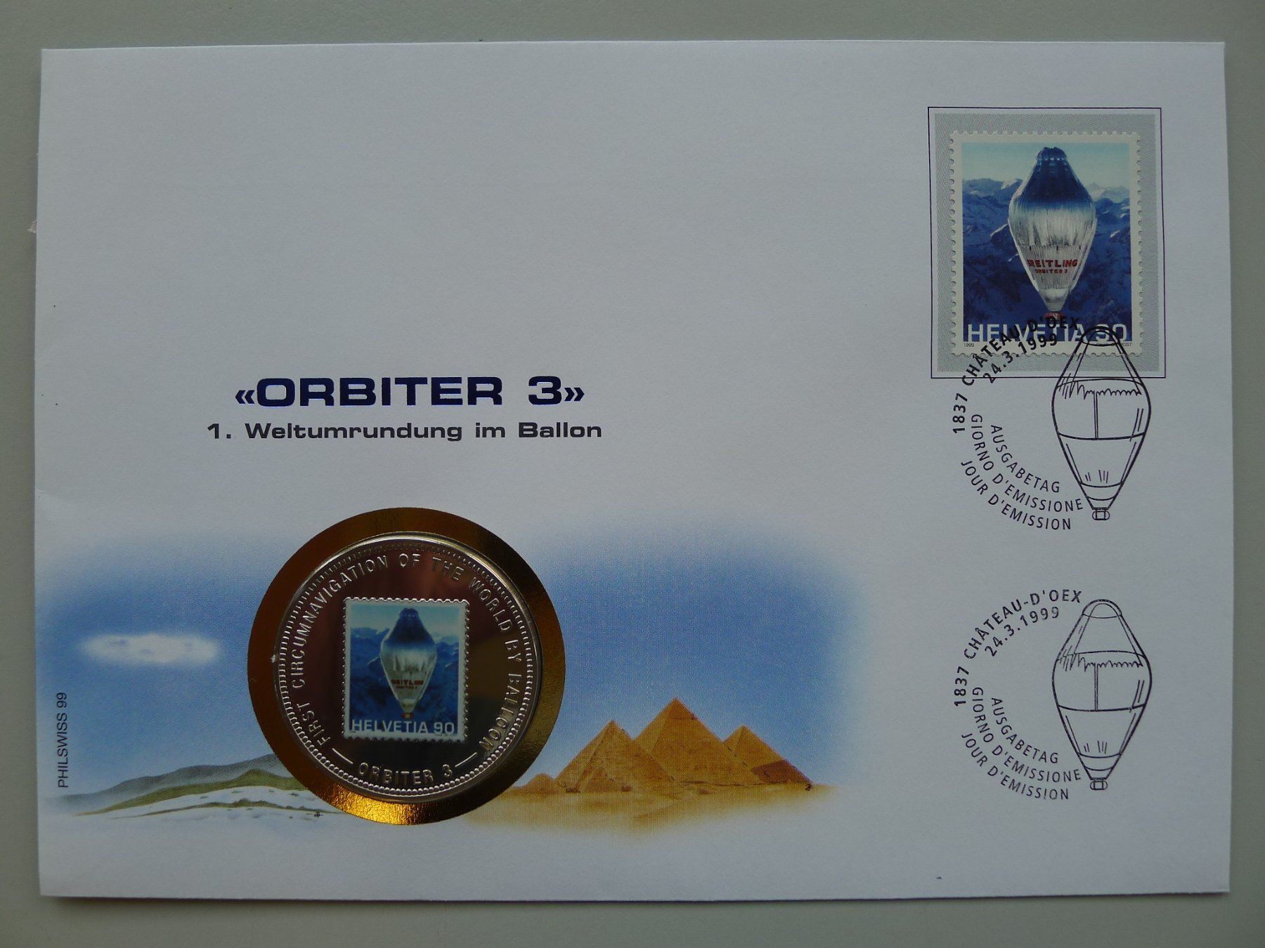 Medaglie: 1999: Numisbrief: Breitling Orbiter 3 mit Nr.971 + Silber – Usato da Sursee venduto da Luzernerraute