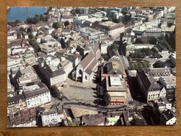 AK Basel. Luftaufnahme mit der Barfüsserkirche