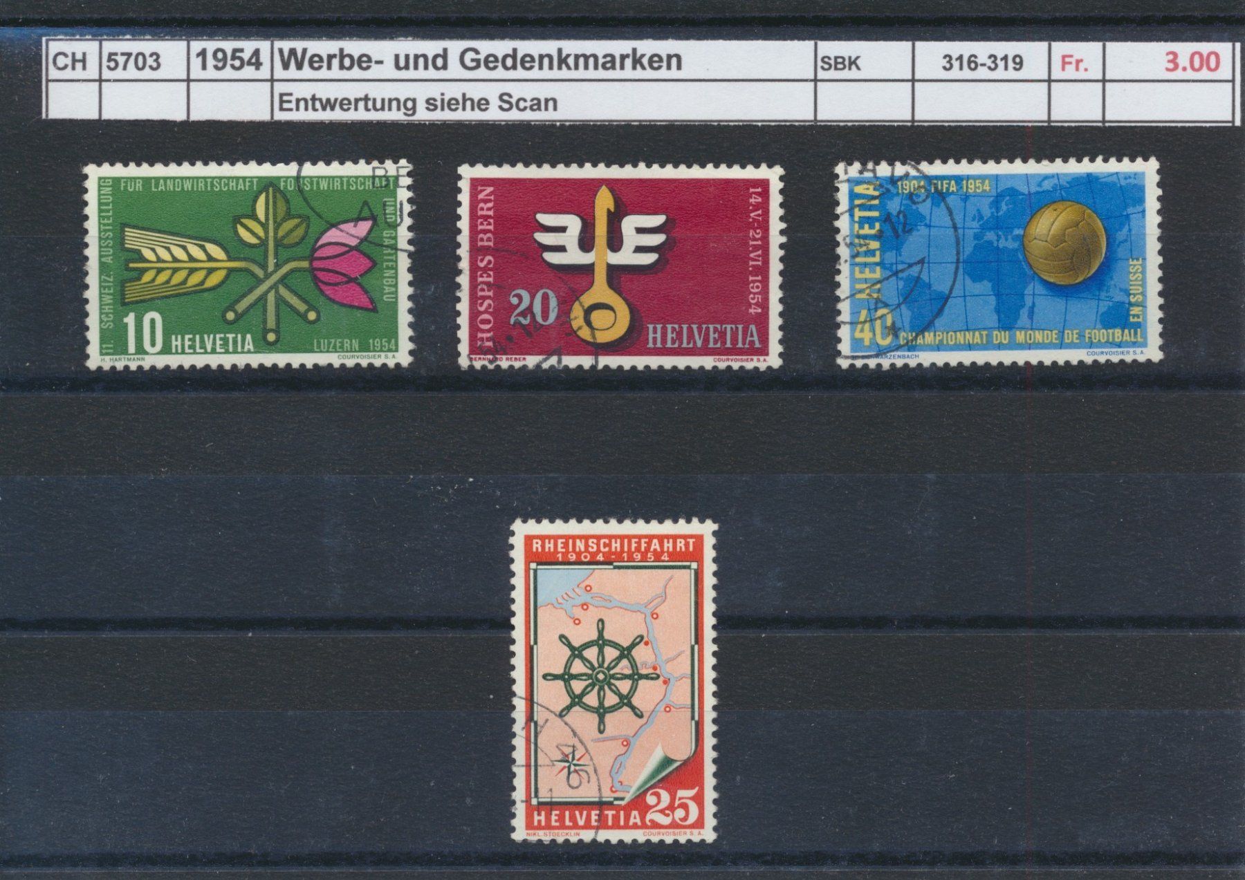 Tutti i francobolli: 1954 "Werbe- und Gedenkmarken", gestempelt – Usato da Winterthur venduto da Zupogeru
