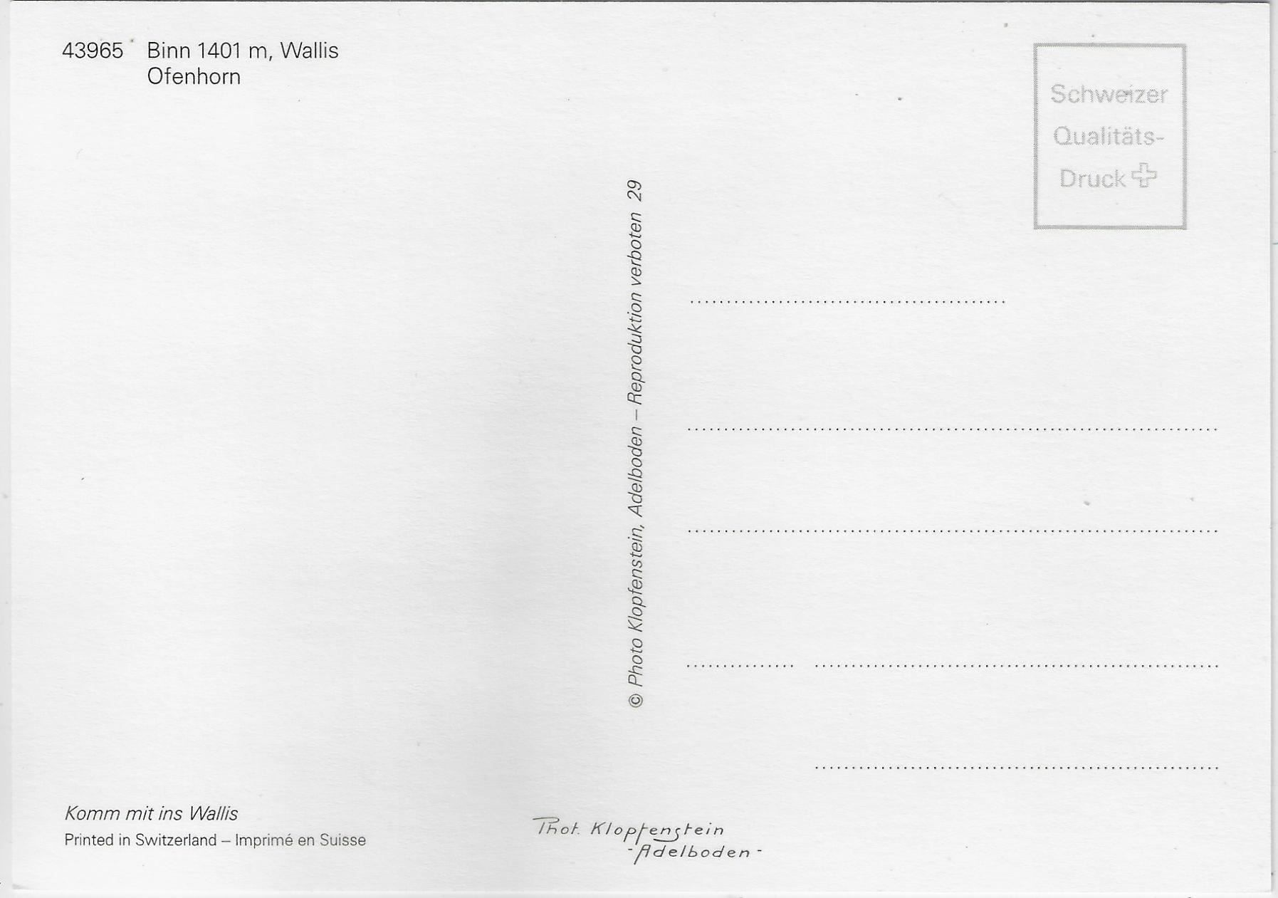 Cartoline postali: Binn VS - Generalansicht – Usato da Ettingen venduto da Kartenplanet 1
