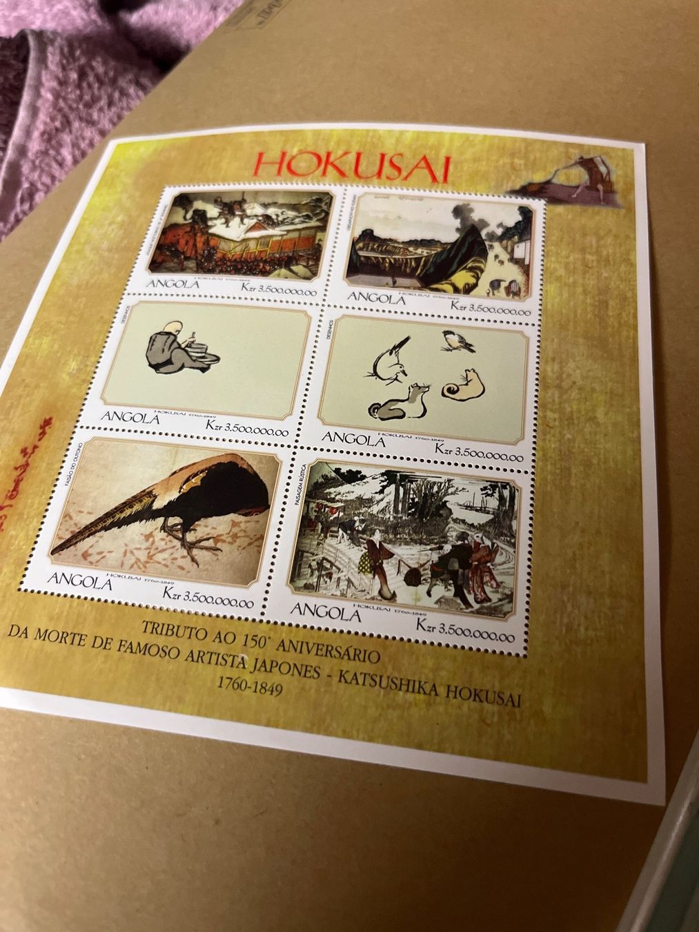 Alle Briefmarken: Briefmarken Hokusai Angola Bogen – Neu und originalverpackt aus Zürich von eng_v9x6