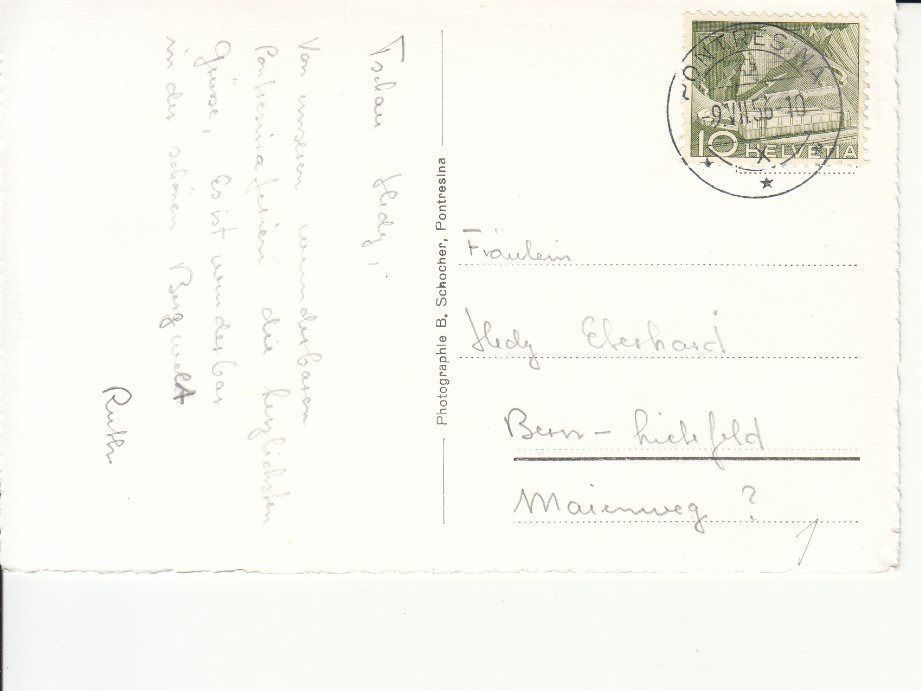 Cartoline postali: Pontresina 1956 – Usato da Bürglen TG venduto da StampGraf 1