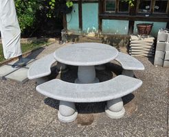 Massive Granit Gartengarnitur Ø120 cm mit 3 Sitzbänken