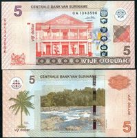 Suriname 5 Dollars P-162c UNZ