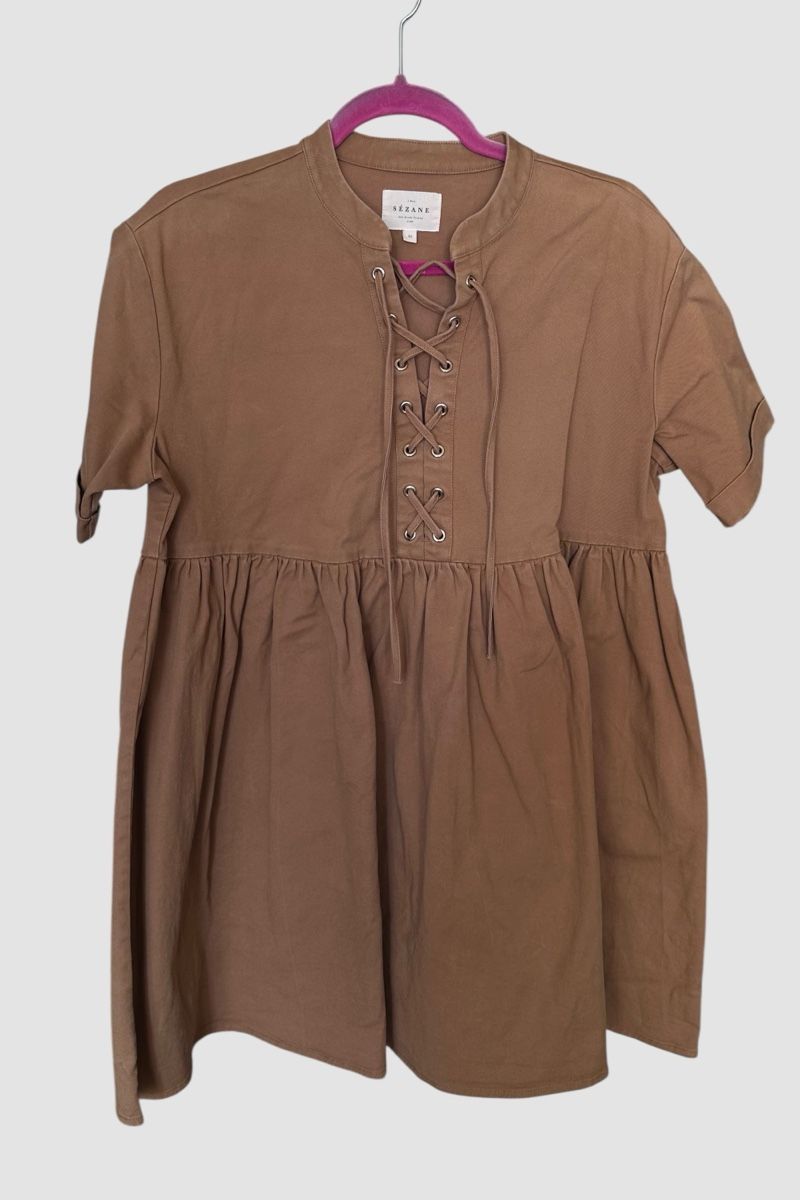 Sezane Robes: Sézane 36 Robe babydoll coton bio camel - Comme neuve – D'occasion à Genève par Frippop 1