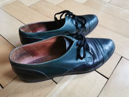 Elegante Vintage Lederschuhe, grün/schwarz, Grösse 39