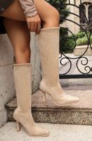 Damen Stiefel beige Wildleder Optik Absatz neuwertig