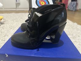 Black Patent Lace-Up Heeled Boots - Size 39
