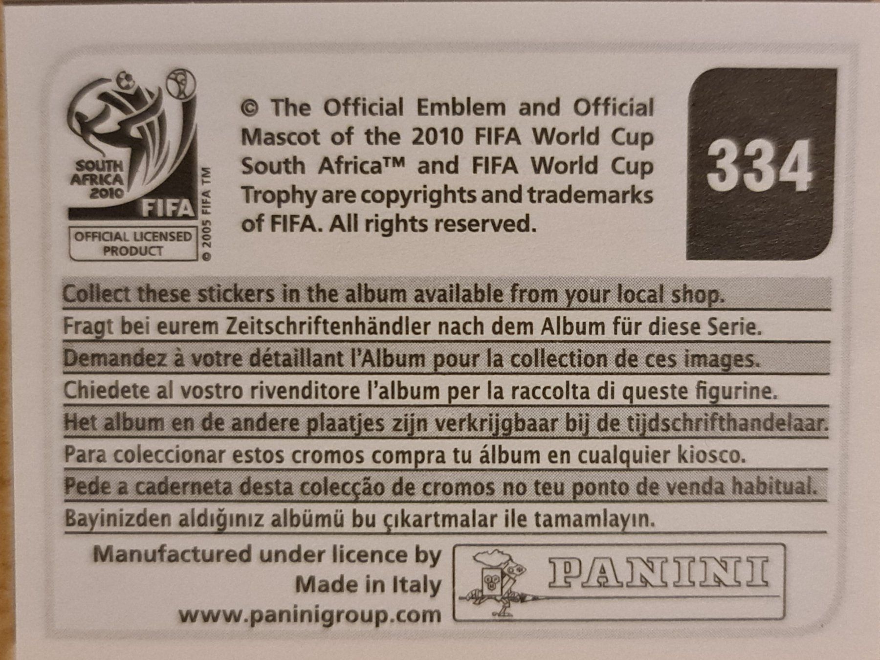 Panini Carte collezionabili: Panini WM 2010 Nr. 334 – Nuovo (secondo la descrizione) da Dintikon venduto da Prime-shop 1