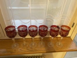 6 Weingläser rot Kristall geschliffen 6er Set