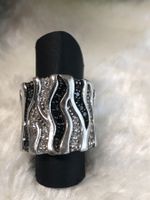 Silberring 925 mit Zirkonia weiss und schwarz Gr. ca. 53/54