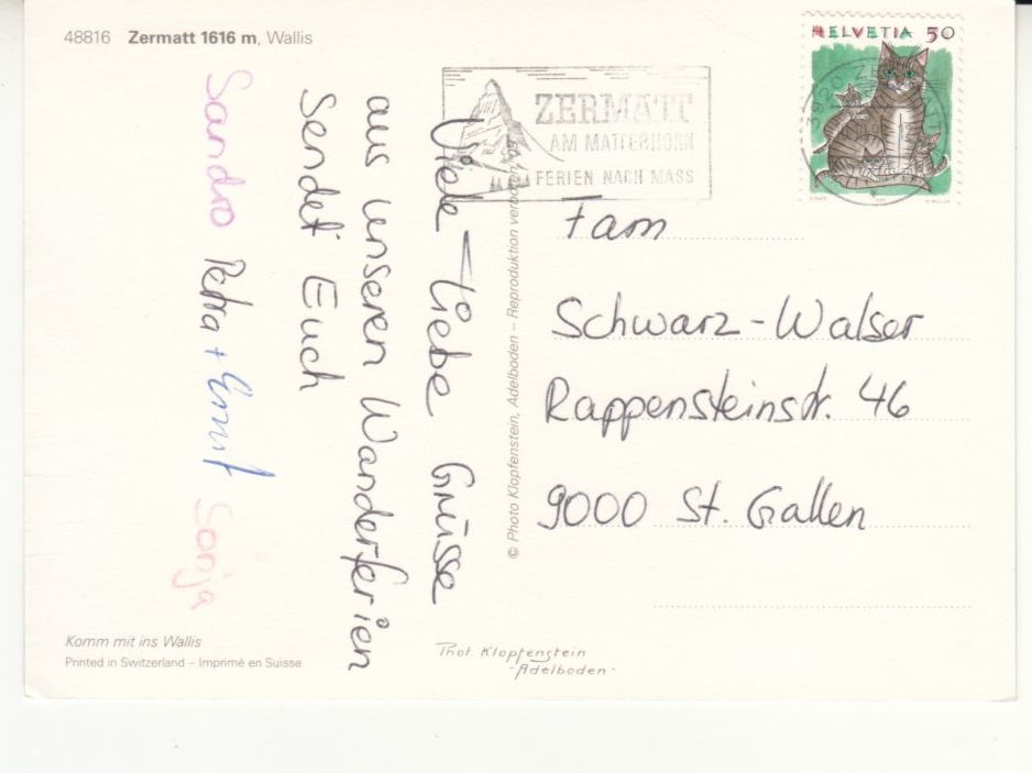 Cartoline postali: Zermatt 1991 – Usato da Bürglen TG venduto da StampGraf 1